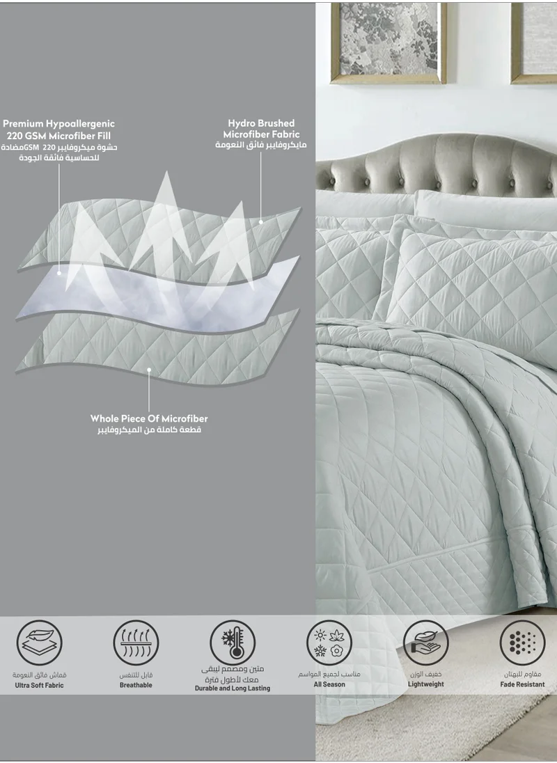 Donetella Quilt Set 3-Pcs Single Size Reversible Bedspread Coverlet Set Bed Fits(120 X 200 Cm), Compressed Comforter Soft Bedding Cover With Matching Fitted Sheet Pillow Shams Pillow Cases,Grey