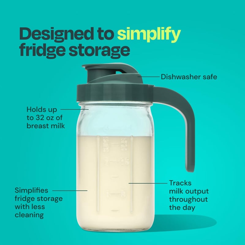 Willow - Glass Breastmilk Pitcher - Dishwasher Safe - 32oz Capacity - Wide Mouth Jar for Easy Transfer & Cleaning - Easy Pour Spout into Bottles or Breast Milk Storage Bags - Breastfeeding Essentials - Image 2
