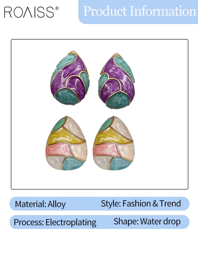 roaiss 2 Pairs of Fashionable Teardrop Earrings, Retro Enamel Dripping Oil Color Matching Earring, Fashion Accessories for Party, Banquets, Weddings and Daily Wear - Image 2