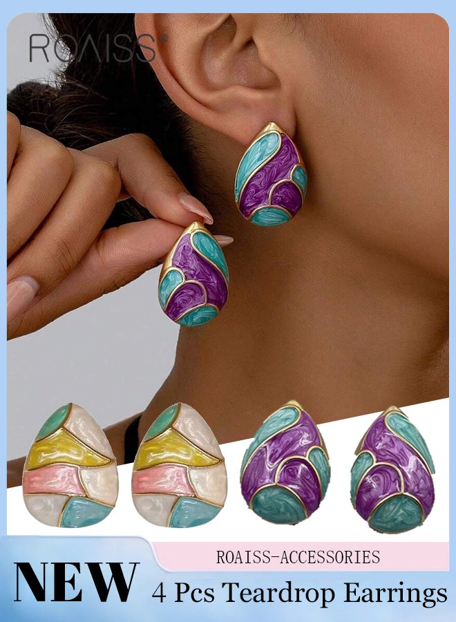 roaiss 2 Pairs of Fashionable Teardrop Earrings, Retro Enamel Dripping Oil Color Matching Earring, Fashion Accessories for Party, Banquets, Weddings and Daily Wear - Image 1