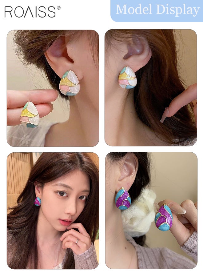 roaiss 2 Pairs of Fashionable Teardrop Earrings, Retro Enamel Dripping Oil Color Matching Earring, Fashion Accessories for Party, Banquets, Weddings and Daily Wear - Image 3