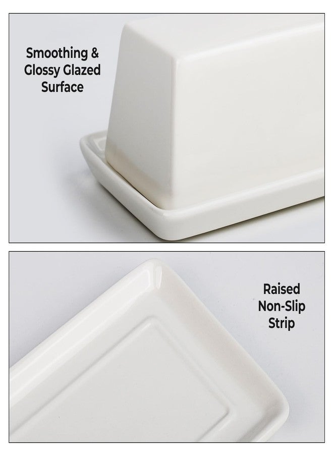 HillSpring Ceramic Butter Dish with Lid, Farmhouse Butter Keeper Tray with Embossed Lettering for Countertop or Refrigerator, Microwave & Dishwasher Safe, White, 7.5x3.7x2.7 Inches - Image 5