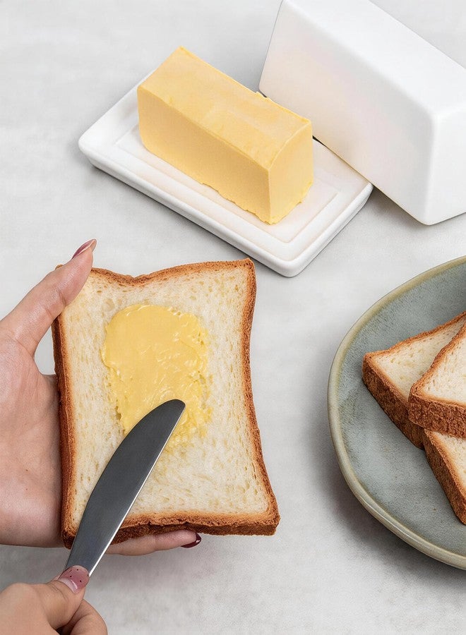 HillSpring Ceramic Butter Dish with Lid, Farmhouse Butter Keeper Tray with Embossed Lettering for Countertop or Refrigerator, Microwave & Dishwasher Safe, White, 7.5x3.7x2.7 Inches - Image 2