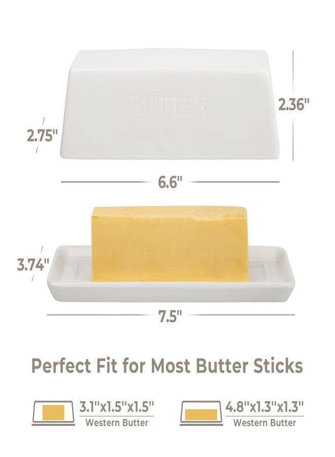 HillSpring Ceramic Butter Dish with Lid, Farmhouse Butter Keeper Tray with Embossed Lettering for Countertop or Refrigerator, Microwave & Dishwasher Safe, White, 7.5x3.7x2.7 Inches - Image 3