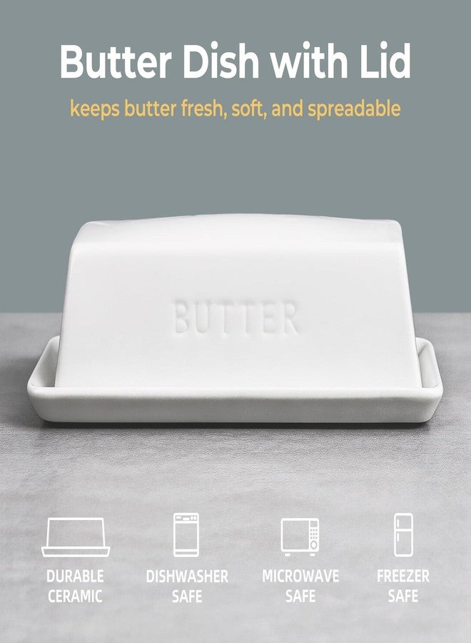 HillSpring Ceramic Butter Dish with Lid, Farmhouse Butter Keeper Tray with Embossed Lettering for Countertop or Refrigerator, Microwave & Dishwasher Safe, White, 7.5x3.7x2.7 Inches - Image 4