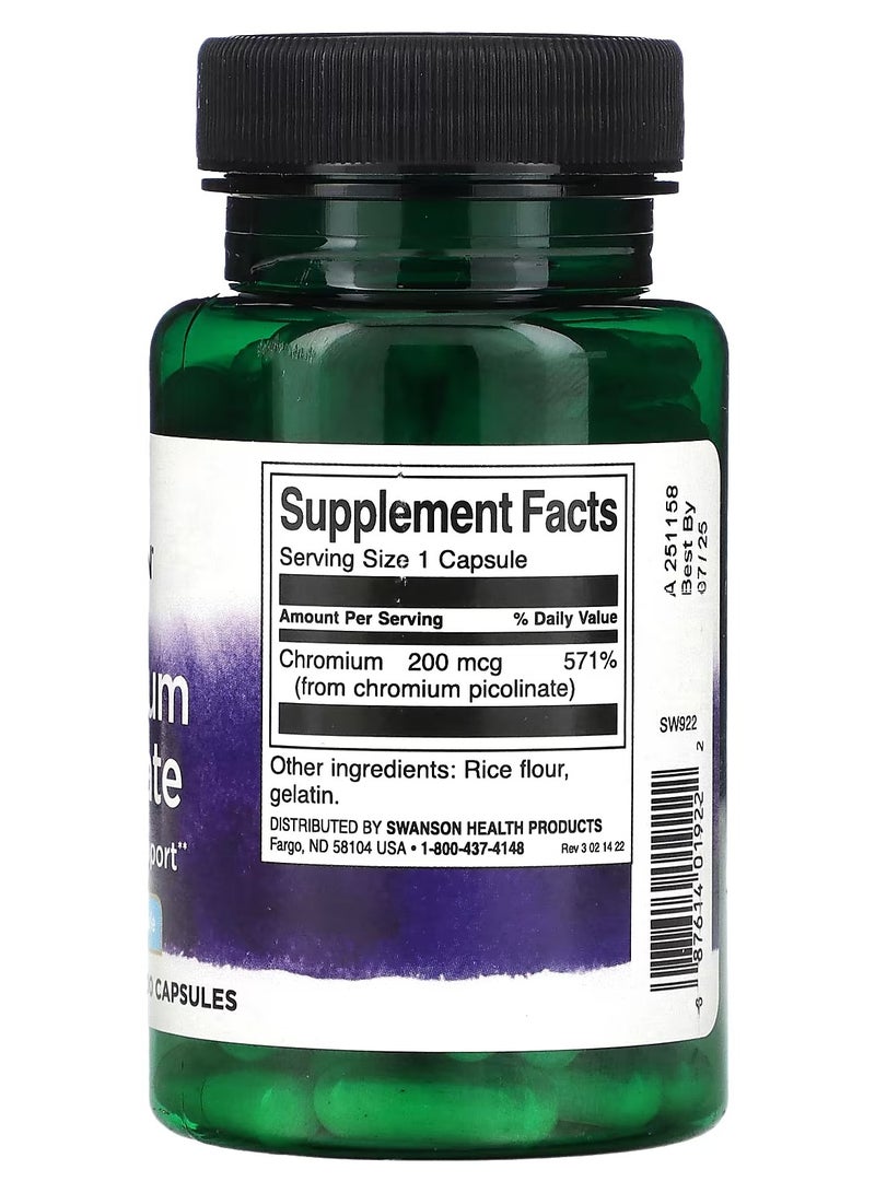 SWANSON Chromium Picolinate - Natural Supplement (10 Capsules, 200mcg Each) - Image 2