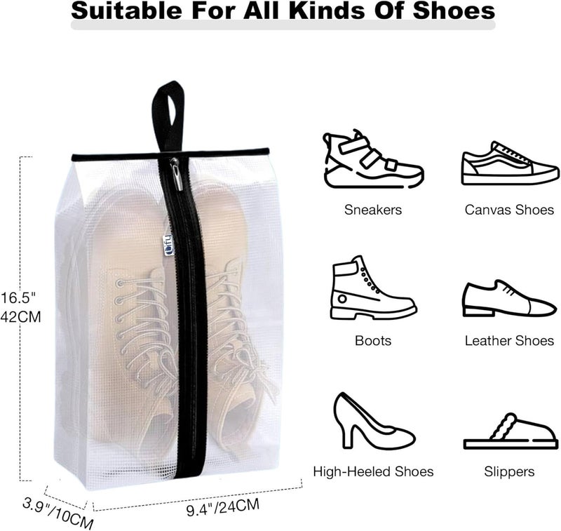 Lify حقيبة أحذية للسفر مع مقبض وسحاب للاستخدام في السفر والمنزل كحقيبة أحذية كرة القدم - مقاومة للماء، مقاومة للغبار، شفافة - عبوة مكونة من 6 قطع (أسود (6 قطع)) - Image 2