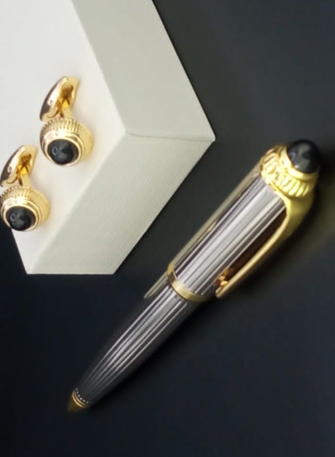 A luxurious and elegant pen and cufflink set with a box