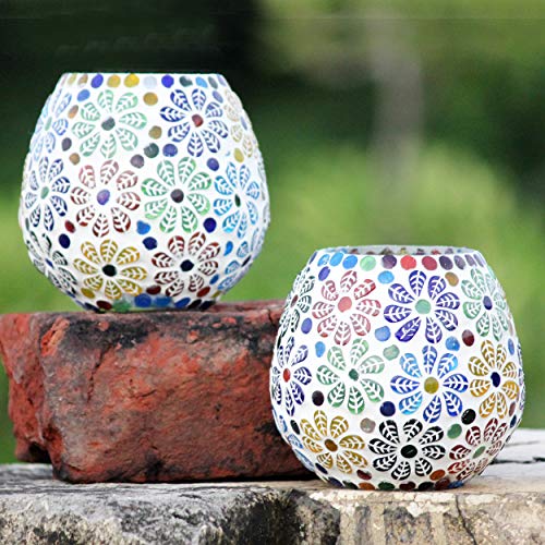 Brahmz Glass Mosaic Candle Holder Set of 2 | U-Shape Tea Light Holders for Home Décor, Festive Lighting & Romantic Ambience | Premium Glass Votive Gift Set - Image 3