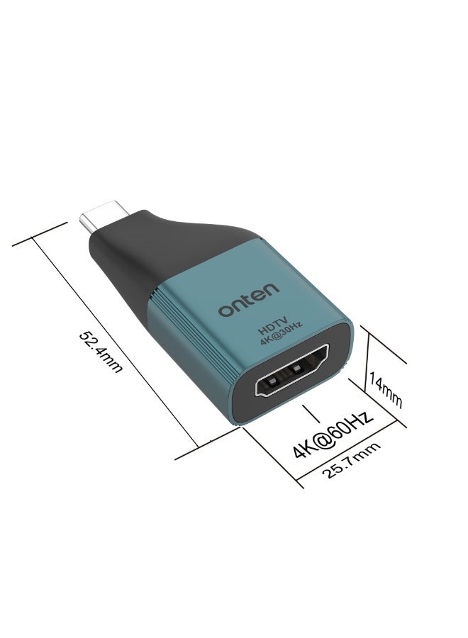 أونتن محول ONTEN OTN-UC102H / OTN-9587S من USB-C إلى HDMI، يدعم دقة 4K بمعدل 30 إطاراً في الثانية (Ultra HD)، يعمل بنظام التوصيل والتشغيل (Plug & Play) دون الحاجة لمصدر طاقة خارجي، مصنوع من سبائك الألومنيوم ومادة ABS، يضمن نقلاً مستقراً للصوت والصورة عند استخدامه مع أجهزة الكمبيوتر المحمول (بما في ذلك MacBook)، والأجهزة اللوحية، والهواتف الذكية، والشاشات، وأجهزة التلفاز، وأجهزة العرض الضوئي (البروجيكتور). - Image 1