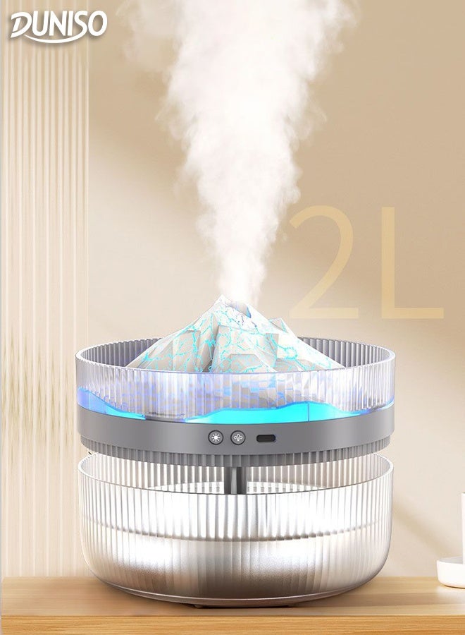 DUNISO 2L Humidifier Volcano Aroma Diffuser Large Capacity High-frequency Nanoscale Atomizing Air Humidifier with Premium Lights 2 Mist Mode USB Rechargeable Desktop Home Ultra-Silent Humidifier for Home, Office, Travel - Image 1