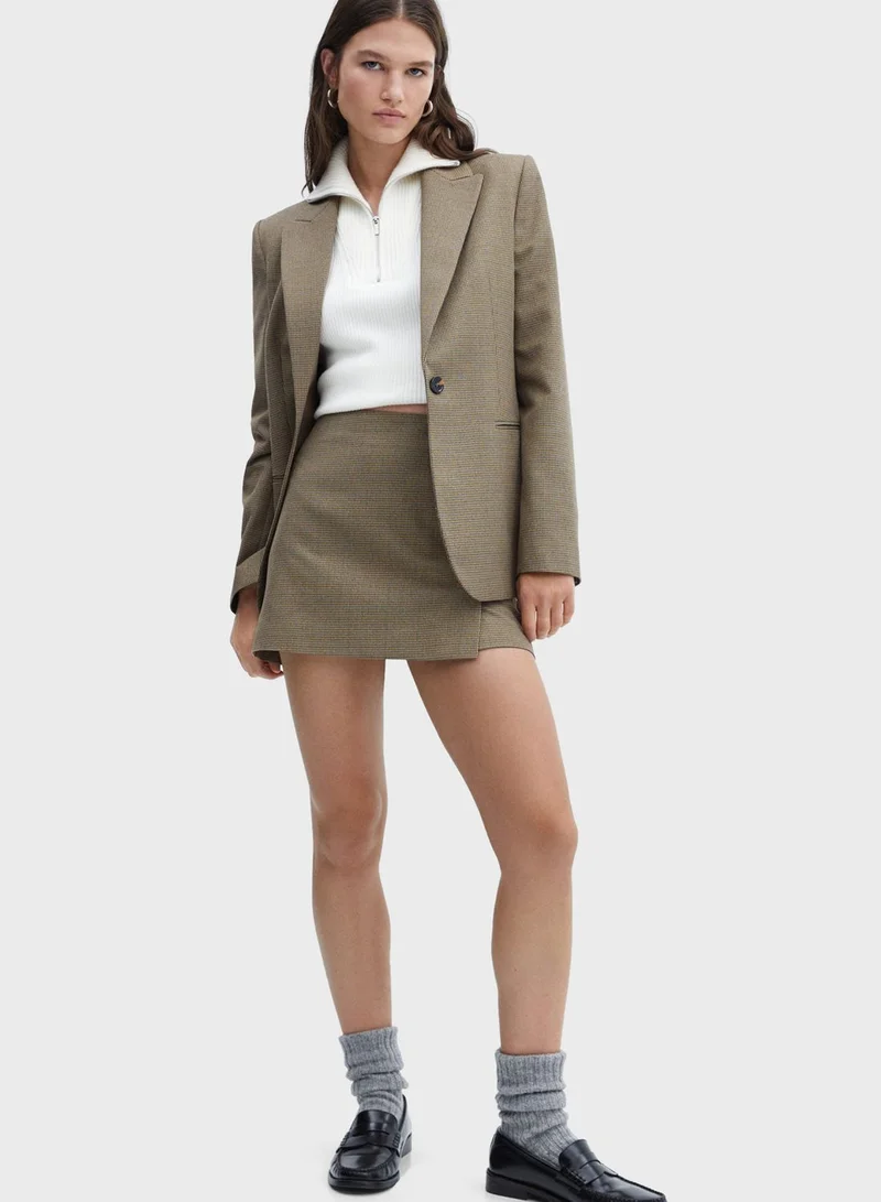 MANGO Button Down Checked Skirt