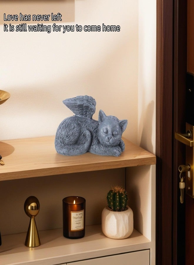 Dmnnlp Small Angel Cat Memorial Stones Statue 4.7x1.5x2.4in, Peaceful Sleeping Cat Angel Statue for Garden, Pet Grave Markers, Loss of Pet Sympathy Gift (Gray) - Image 4