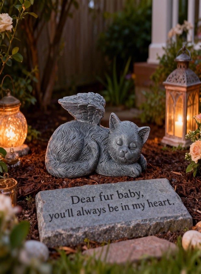 Dmnnlp Small Angel Cat Memorial Stones Statue 4.7x1.5x2.4in, Peaceful Sleeping Cat Angel Statue for Garden, Pet Grave Markers, Loss of Pet Sympathy Gift (Gray) - Image 3