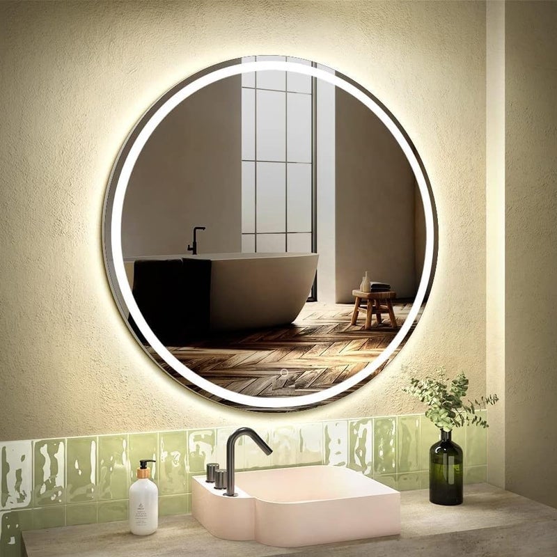 LUPPRA Glass Round 24X24 Inch WallMounted LED Mirror with Smart Sensor and 3Color Light Warm White Natural Mirror Light Wash Basin Wall Mirror Fancy Washbasin MirrorSmart LED Design