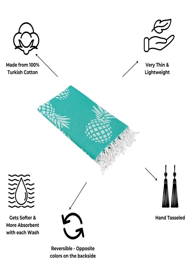 InfuseZen Turkish Bath & Beach Towel - 69" x 39" - Reversible Pineapple Print - 100% Organic Turkish Cotton - Soft, Lightweight, Absorbent Peshtemal - Quick Dry, Sand Free - Pool, Gym - Mint Green - Image 2