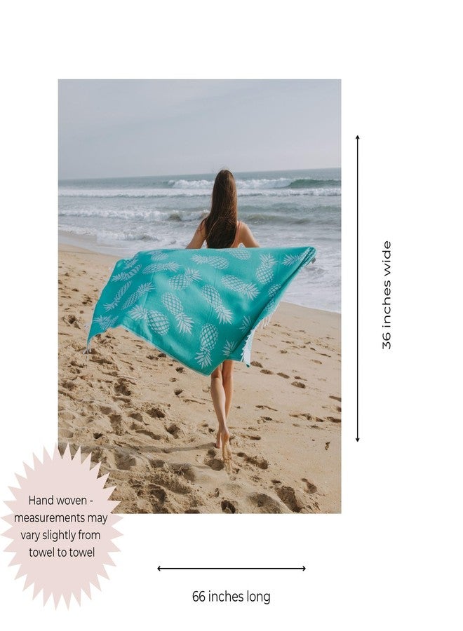 InfuseZen Turkish Bath & Beach Towel - 69" x 39" - Reversible Pineapple Print - 100% Organic Turkish Cotton - Soft, Lightweight, Absorbent Peshtemal - Quick Dry, Sand Free - Pool, Gym - Mint Green - Image 3