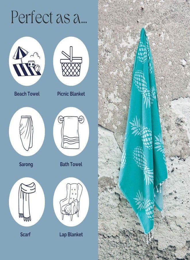 InfuseZen Turkish Bath & Beach Towel - 69" x 39" - Reversible Pineapple Print - 100% Organic Turkish Cotton - Soft, Lightweight, Absorbent Peshtemal - Quick Dry, Sand Free - Pool, Gym - Mint Green - Image 5