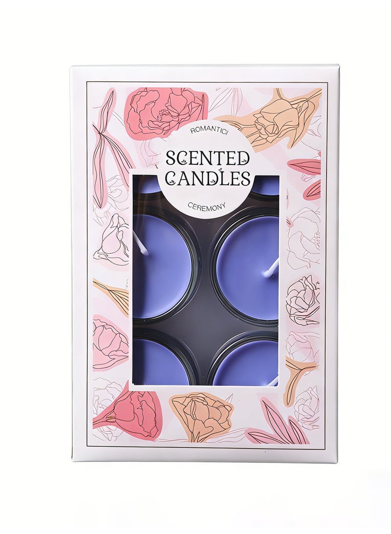 6 Pack Glass Cup Scented Candles - Blue Ocean Fragrance - 8 Hours Burn Time - Smokeless Aromatherapy Tealight Candles - Image 1