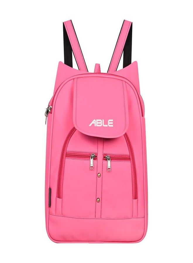ABLE® Wave Backpack for Womens,Girls,Kids,Female. Pu Leatherette Fabric Travelling Outdoor, Picnic,School, College Office Work Casual Daily use Backpack.(Rose Pink) - Image 1