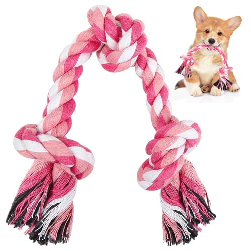 SZEE Dog Rope Toy 14 in 3 Knots Chew Rope for Small Medium Dogs Natural Cotton Pull Toy for Tug of War and Teeth Cleaning Fits Valentines Day Vibe Pink - Image 1