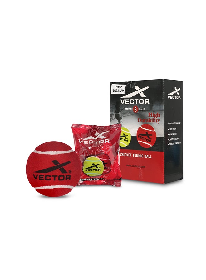Vector X Cricket Tennis Ball  (Red) |Heavy| Pack of 6 |Outer Material: Rubber |Standard - Image 1