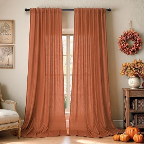 DANCURTON Burnt Orange Curtains for Living Room 2 Panels Set 84 Inches Long Back Tab Pocket Boho Window Drapes Ceiling to Floor Length Curtains for Bedroom Door Vertical Blinds Home Office Decor 84 Inch Length - Image 1
