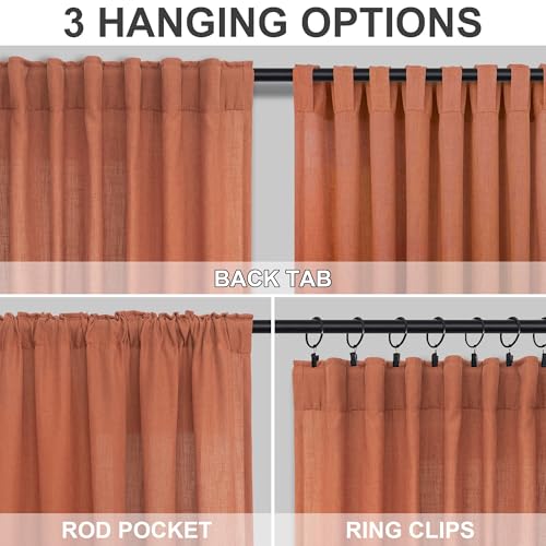DANCURTON Burnt Orange Curtains for Living Room 2 Panels Set 84 Inches Long Back Tab Pocket Boho Window Drapes Ceiling to Floor Length Curtains for Bedroom Door Vertical Blinds Home Office Decor 84 Inch Length - Image 4