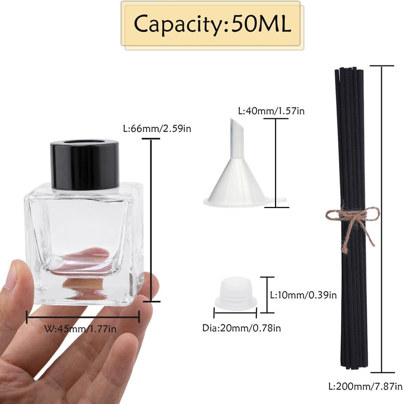 Agidea 4PCS Glass Diffuser Bottles, Refillable Diffuser Bottles Square Shape with 20pcs Reeds Sticks & Black Caps & Funnel, 2.75" High 50ml 1.7 fl oz. Diffuser Jars for Home Oil Fragrance Decoration - Image 3