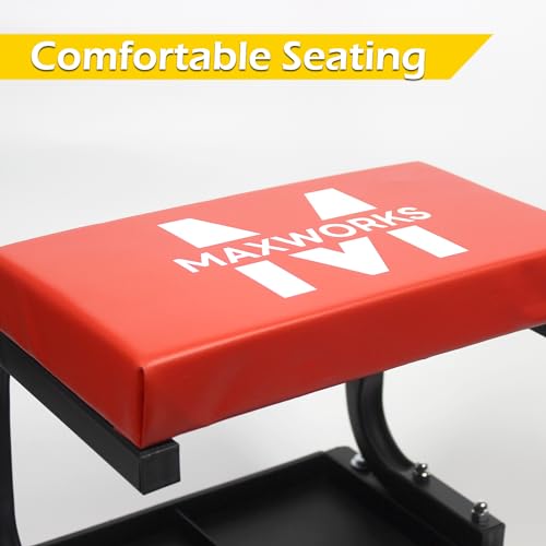 MaxWorks 50875 Mechanics Roller Seat, 250 LBS Capacity Padded Rolling Workshop Stool with Tool Tray Storage for Garage, Shop, Auto Repair - Image 4