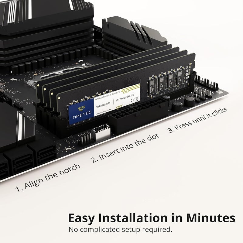 تايم تيك ترقية ذاكرة بسعة 16 جيجابايت DDR4 بسرعة 3200 ميجاهرتز (أو 2933 ميجاهرتز أو 2666 ميجاهرتز) PC4-25600 CL22 1.2 فولت غير ECC غير مخزنة 2Rx8 ثنائية الرتبة 288 دبوس UDIMM لجهاز الكمبيوتر المكتبي - Image 3
