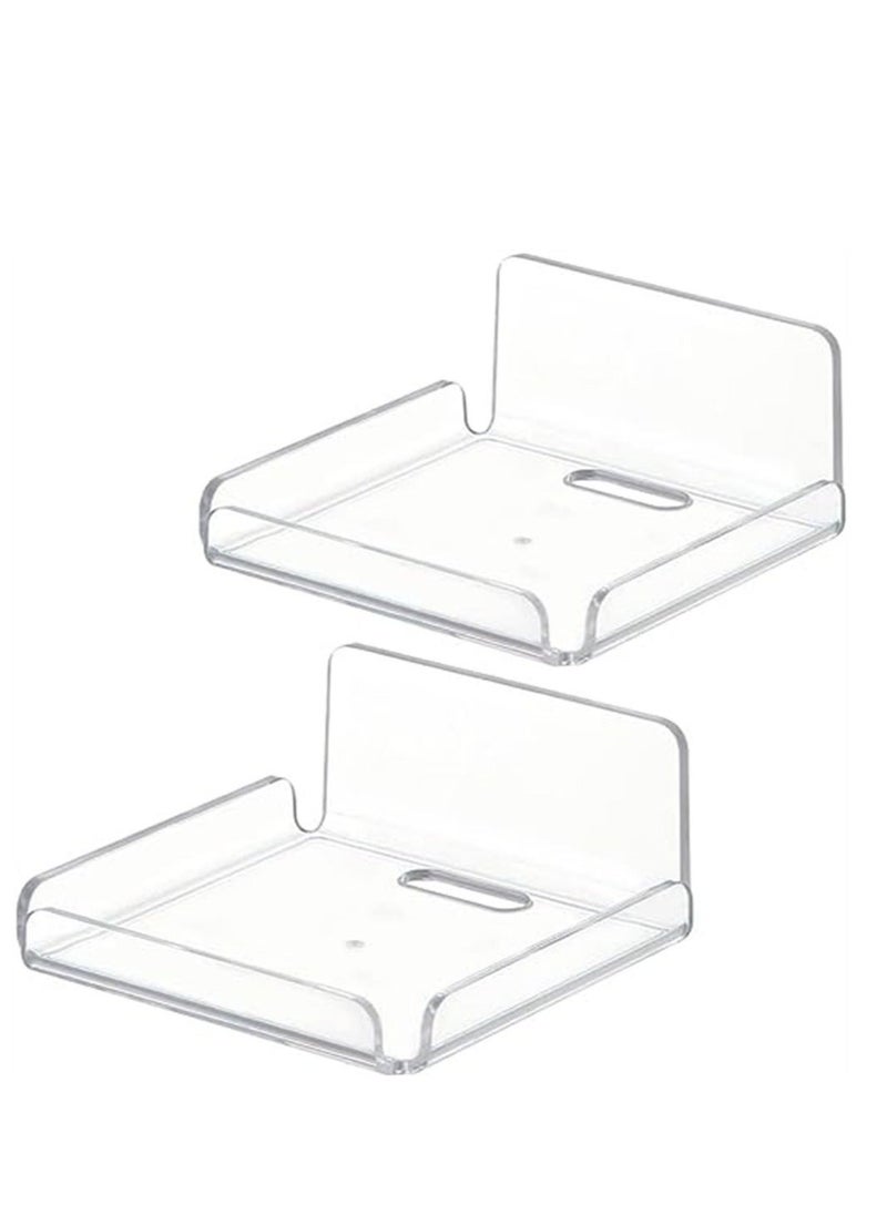 Acrylic Floating Small Wall Shelves, Mini Wall Mounted Hanging Display Shelves, Universal Adhesive Shelf Easy to Install No Drill, for Security Cameras, Baby Monitors, Smart Speaker, 2 Pcs