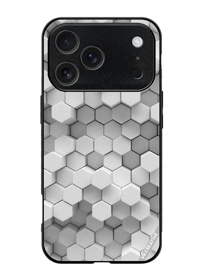 VR CREATIVE Protective Case Cover For Apple iPhone 17 Pro Max 3D Gray White Honeycombs Brick Wall Stairway Decoration Design Multicolour