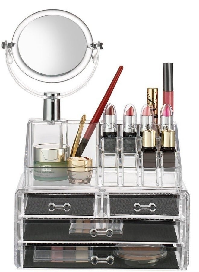 Jewelry Storage Box Acrylic Cosmetics Lipsticks Makeup Organizer Holder Box With mirror - Image 2