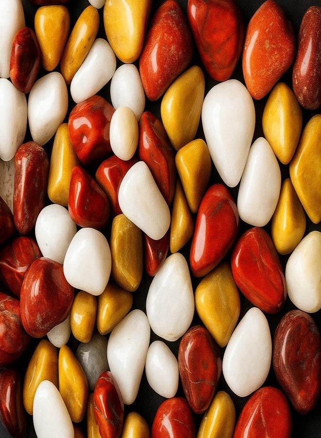 Wowtag Red,White and Brown Combo Polished Pebbles, 2-4 CM,1.95 KG, Large Size, Pebbles for Plants, Aquarium, Garden, Home Decoration, Vase Filler, Craft Work - Image 1