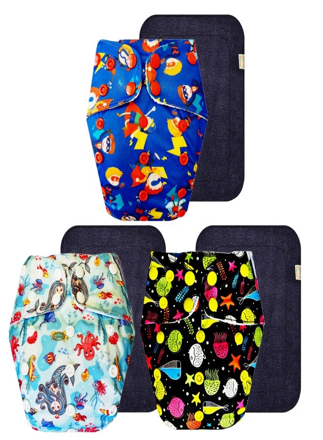 حفاضات قماشية فاخرة من دمبلدو مع حشوة سوداء (عبوة من 3 قطع) | ملائمة تمامًا | مانعة للتسرب | أزرار كبس قابلة للتعديل | ضرورية للاستخدام اليومي | من 3 أشهر إلى 3 سنوات | للجنسين - Image 1