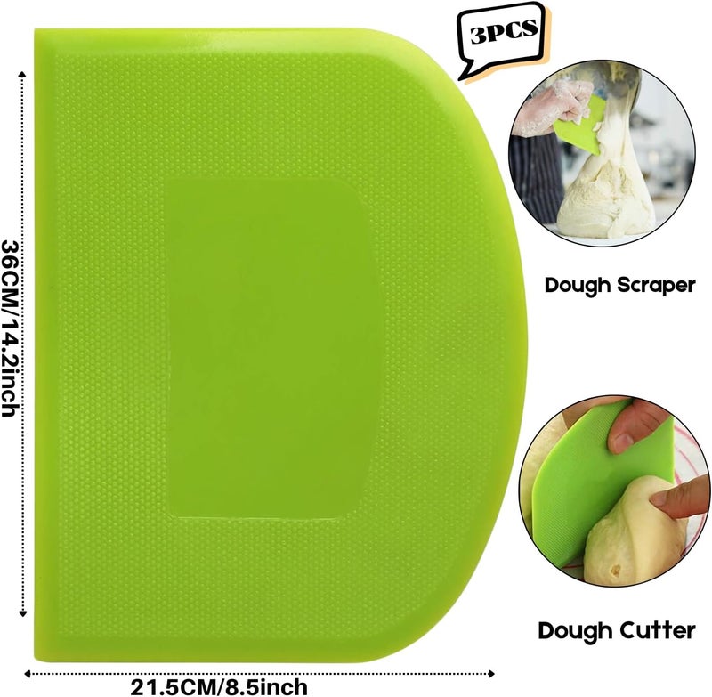 SURDOCA Dough Scraper Bench Scraper - 3P 14.2x8.5" Plastic Flexible Bowl Scraper, Sharp Edge & Angles Cake Scraper. Non-Slip Bakeware Decorating Tools Sculpting & Modeling Tools - White+Green+White - Image 2