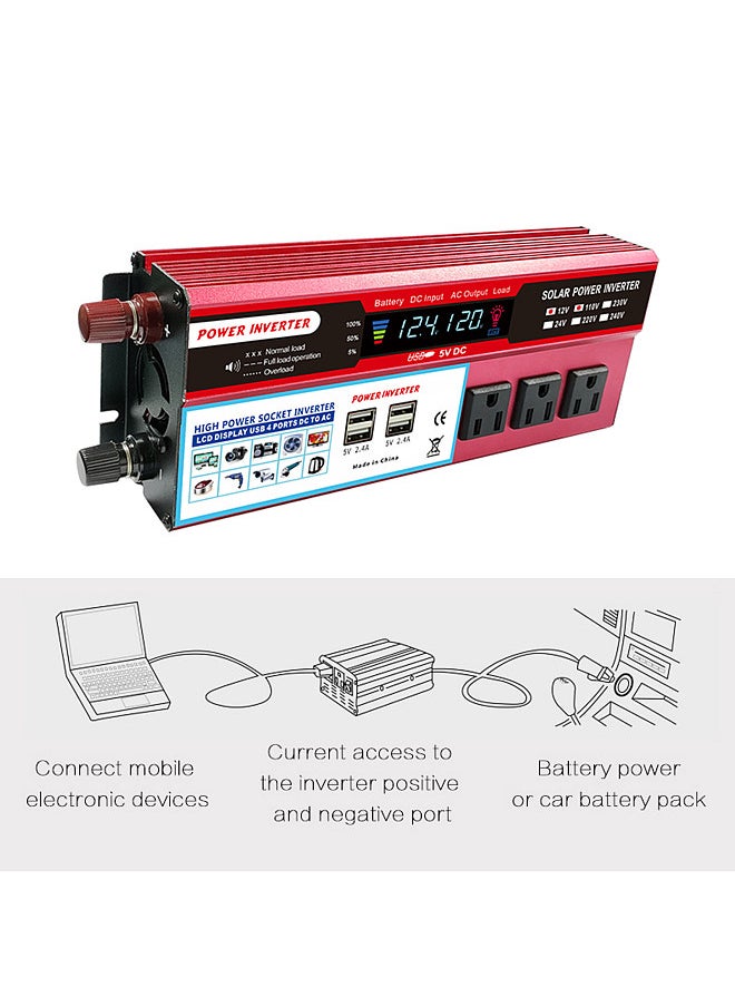 Generic - Solar Power Inverter High Efficiency Sine Wave Inverter Home Car RV Solar Power Converter with LCD Display DC 12V to 110V AC 850-950W - Image 1