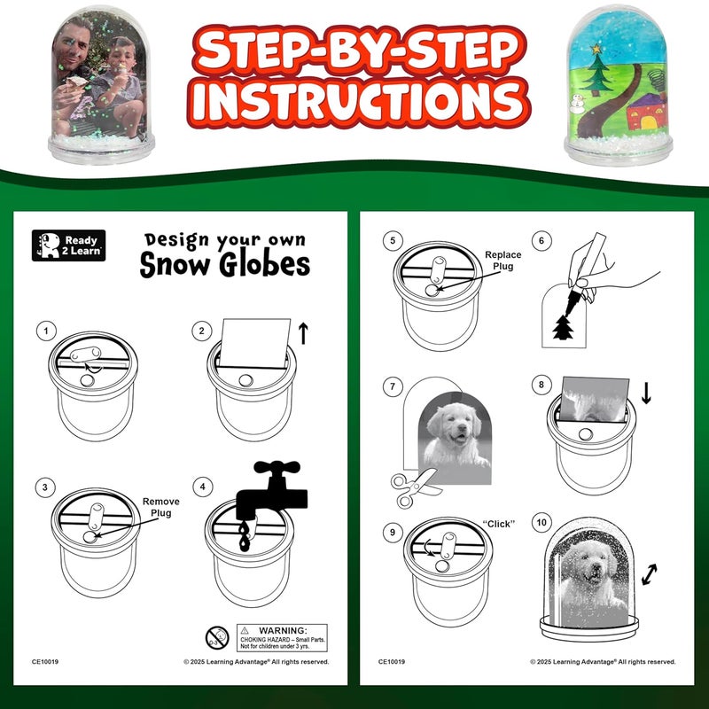 READY 2 LEARN Christmas Crafts - Design Your Own Snow Globes - Set of 4 - Christmas Snow Globes for Kids - Customizable Christmas Decorations for Home - Image 5