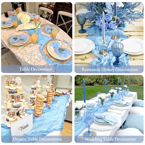 BLUETOP 3 Pack Baby Blue Cheesecloth Table Runner 35x120 Inch Boho Semi Sheer Boho Gauze Cheese Cloth Fabric Table Runners 10FT for Wedding Bridal Baby Shower Birthday Party Decor - Image 4