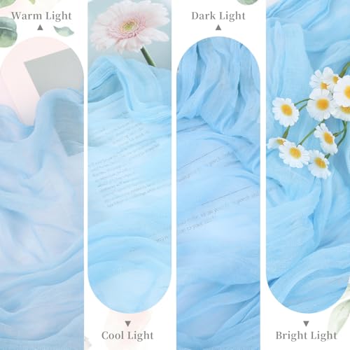 BLUETOP 3 Pack Baby Blue Cheesecloth Table Runner 35x120 Inch Boho Semi Sheer Boho Gauze Cheese Cloth Fabric Table Runners 10FT for Wedding Bridal Baby Shower Birthday Party Decor - Image 5