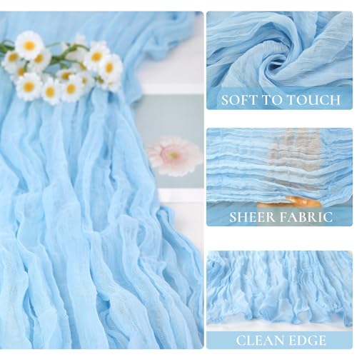 BLUETOP 3 Pack Baby Blue Cheesecloth Table Runner 35x120 Inch Boho Semi Sheer Boho Gauze Cheese Cloth Fabric Table Runners 10FT for Wedding Bridal Baby Shower Birthday Party Decor - Image 2