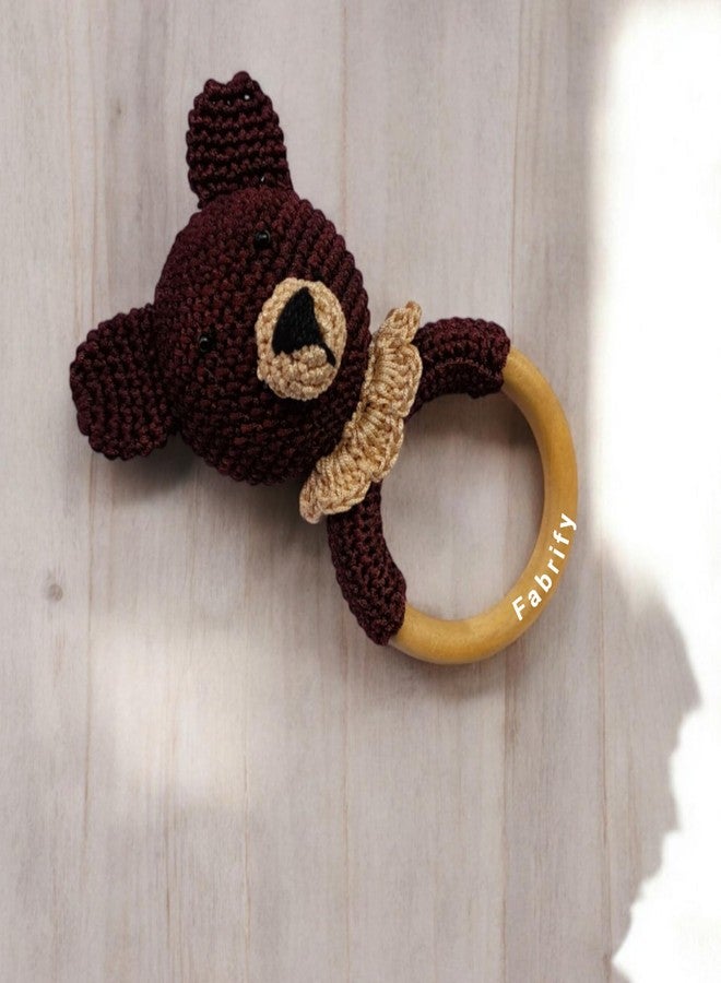 Fabrify Crochet Animal Baby Wooden Chewable Teether Cum Rattle, Elephant (Bear) - Image 2