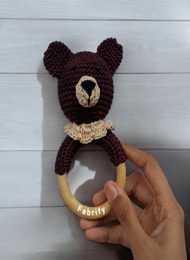 Fabrify Crochet Animal Baby Wooden Chewable Teether Cum Rattle, Elephant (Bear) - Image 4