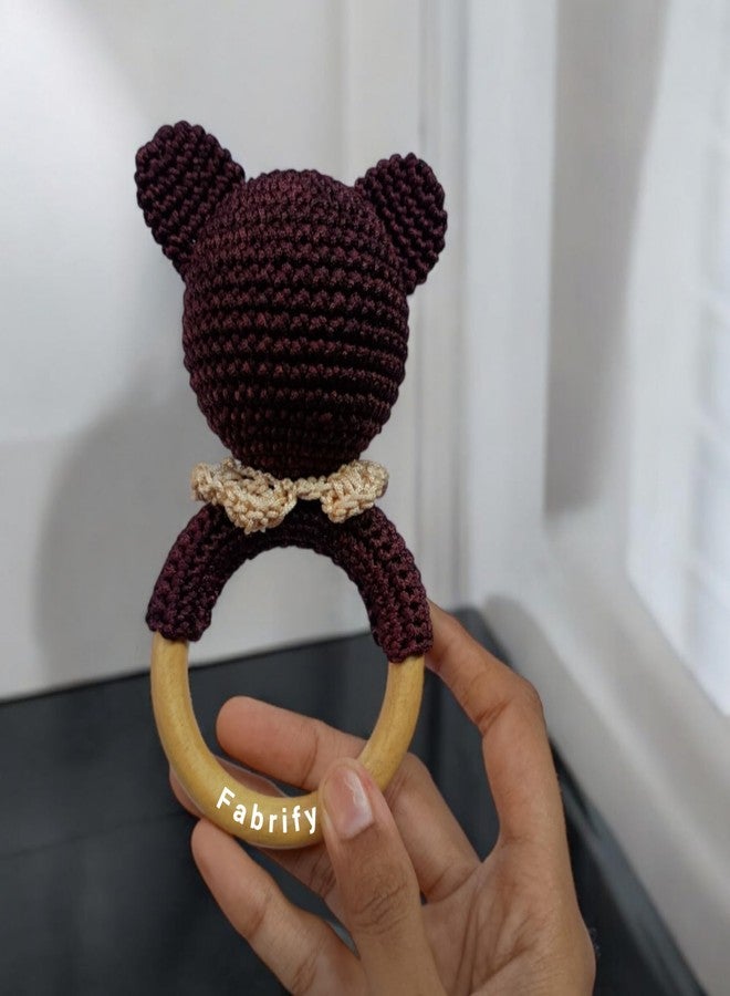 Fabrify Crochet Animal Baby Wooden Chewable Teether Cum Rattle, Elephant (Bear) - Image 3