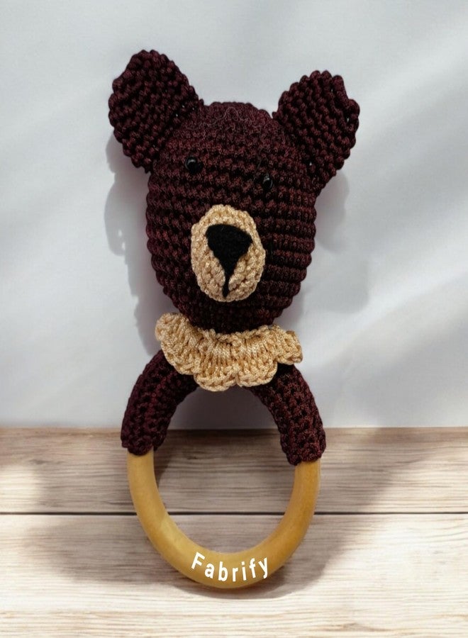 Fabrify Crochet Animal Baby Wooden Chewable Teether Cum Rattle, Elephant (Bear) - Image 1