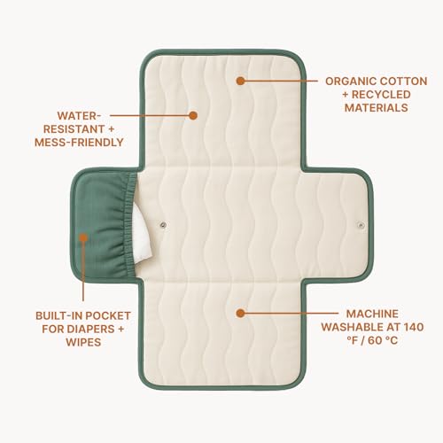 Toddlekind Mini Maven Portable Changing Pad Organic Cotton WaterResistant Polyester TravelFriendly Foldable Change Mat Forest Green Stripes with Wave Stitching Chic Durable Easy Clean - Image 3