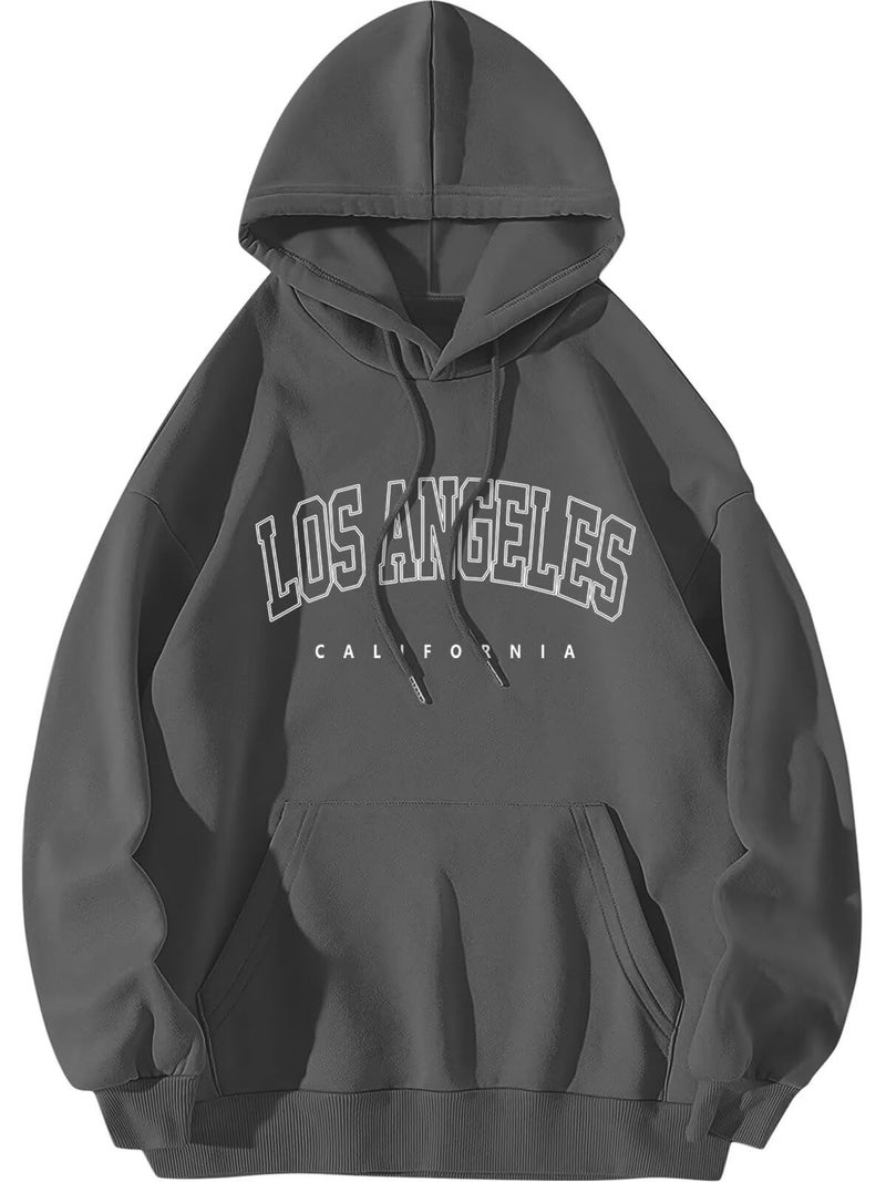 ORANDESIGNE Letter Graphic Print Hoodies Dark Grey Sweatshirt Women NEW YORK City Womens Grey Graphic Sweatshirts Hoodies Womens Medium Womens Oversized LOS ANGELES Hoodie LOS ANGELES Grey Medium