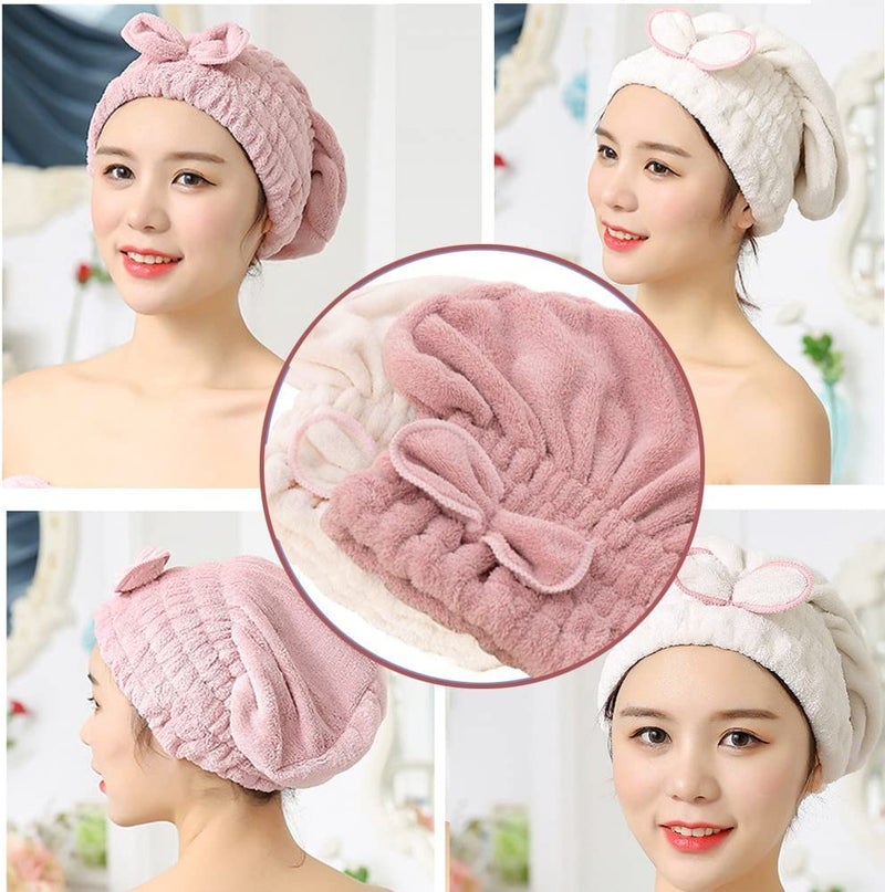 Jseng 2PC Microfiber Hair Drying Caps, Extrame Soft & Ultra Absorbent, Fast Drying Hair Turban Wrap Towels Thick Fluffy Shower Cap for Women - Image 2