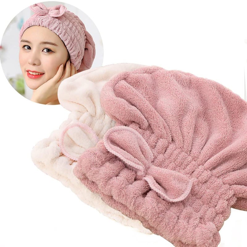 Jseng 2PC Microfiber Hair Drying Caps, Extrame Soft & Ultra Absorbent, Fast Drying Hair Turban Wrap Towels Thick Fluffy Shower Cap for Women - Image 1